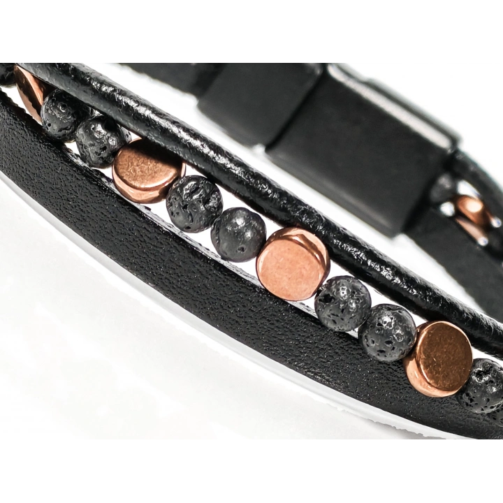 Lav Taşı ve Hematit Taşlı Deri Bileklik – Güç, Denge ve Topraklanma Enerjisi