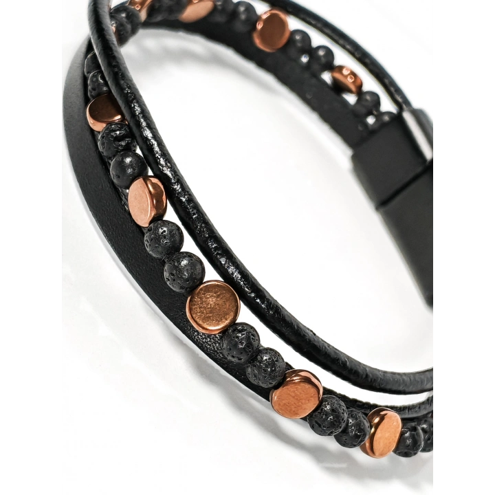 Lav Taşı ve Hematit Taşlı Deri Bileklik – Güç, Denge ve Topraklanma Enerjisi