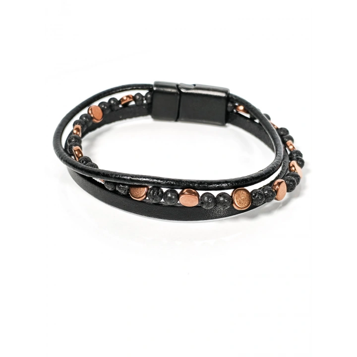 Lav Taşı ve Hematit Taşlı Deri Bileklik – Güç, Denge ve Topraklanma Enerjisi