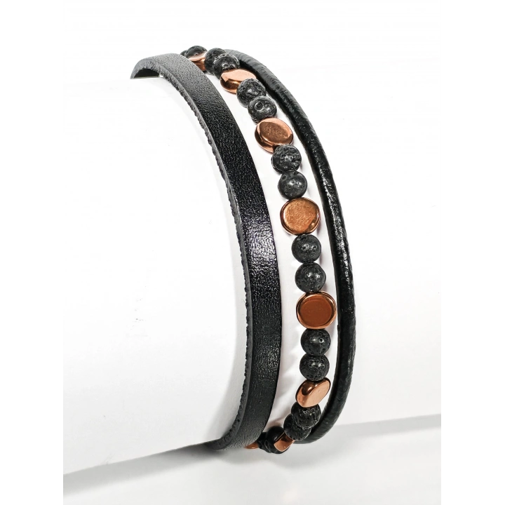 Lav Taşı ve Hematit Taşlı Deri Bileklik – Güç, Denge ve Topraklanma Enerjisi