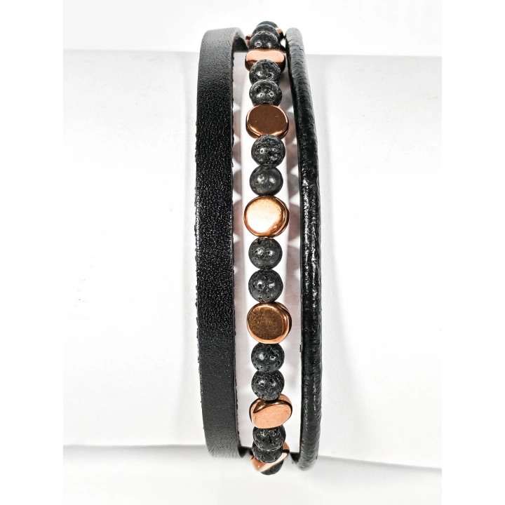 Lav Taşı ve Hematit Taşlı Deri Bileklik – Güç, Denge ve Topraklanma Enerjisi