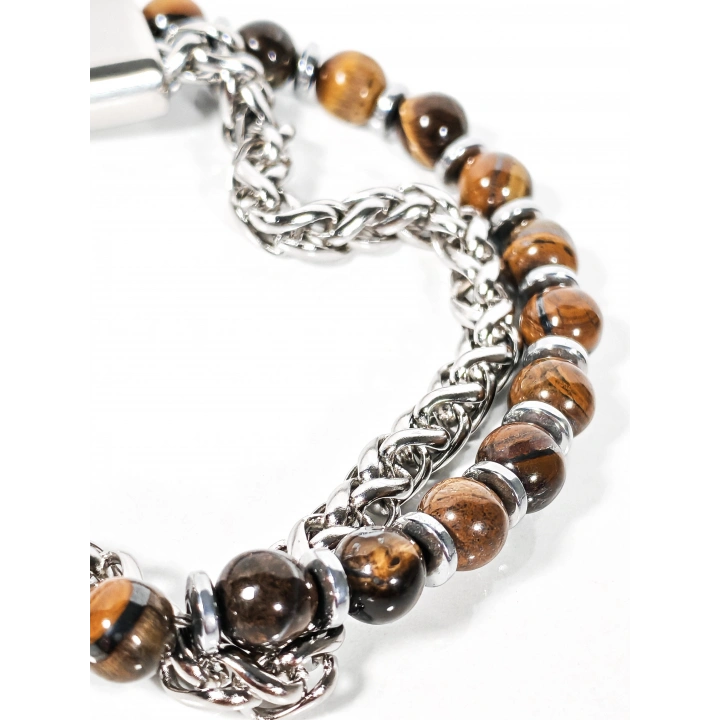Çelik Zincirli Kaplan Gözü ve Hematit Taşlı Bileklik – Güç, Odaklanma ve Özgüven Enerjisi-21 cm