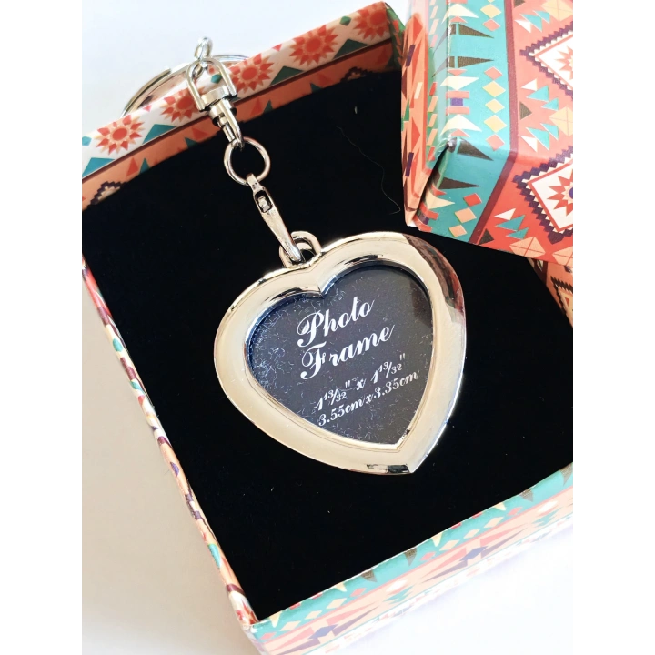 Altın Sarısı Kalp Şekilli Metal Fotoğraf Çerçeveli Anahtarlık