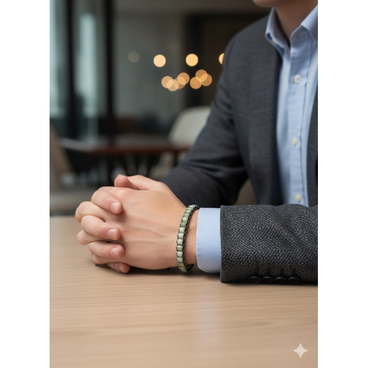 Aventurin Yeşil Doğal Taş Örme Erkek Bilekliği 6X8 mm