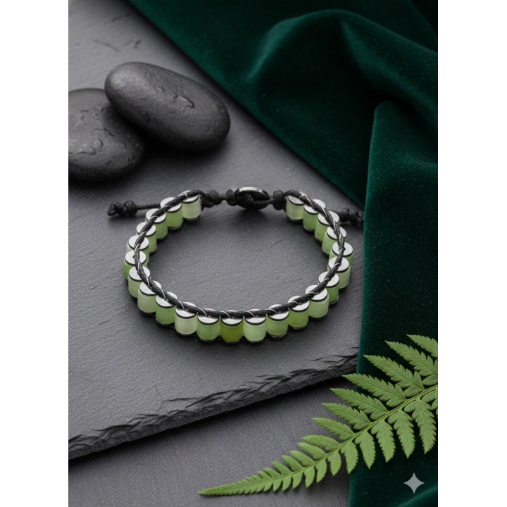 Aventurin Yeşil Doğal Taş Örme Erkek Bilekliği 6X8 mm