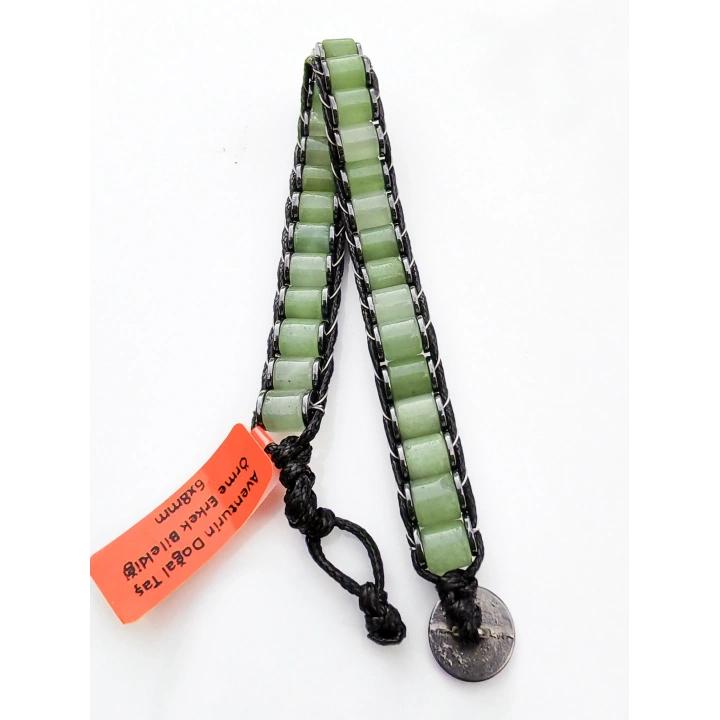 Aventurin Yeşil Doğal Taş Örme Erkek Bilekliği 6X8 mm