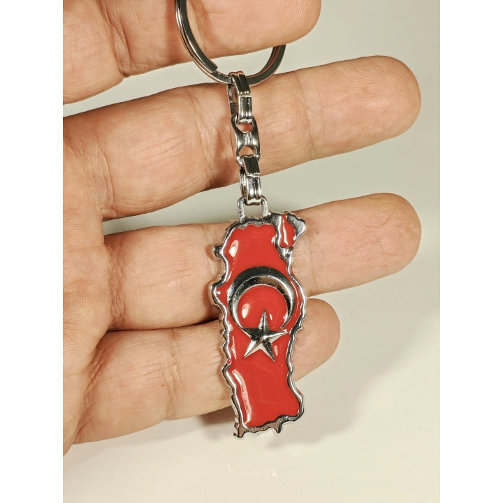 Kabartma Ay Yıldızlı Türkiye Haritalı Metal Anahtarlık