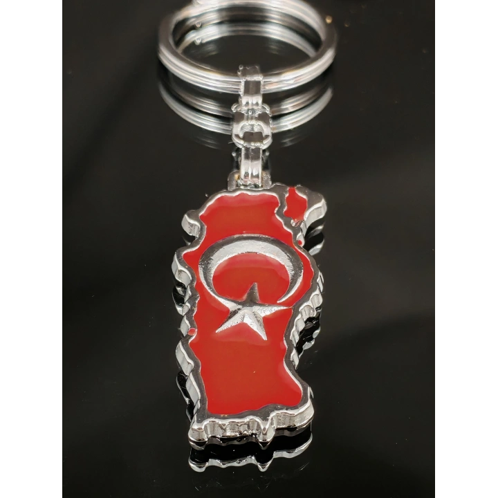 Kabartma Ay Yıldızlı Türkiye Haritalı Metal Anahtarlık