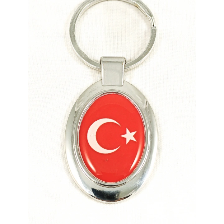 Ay Yıldızlı Kırmızı Oval Metal Anahtarlık