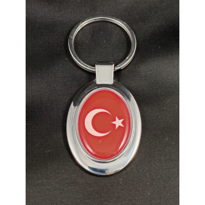 Ay Yıldızlı Kırmızı Oval Metal Anahtarlık