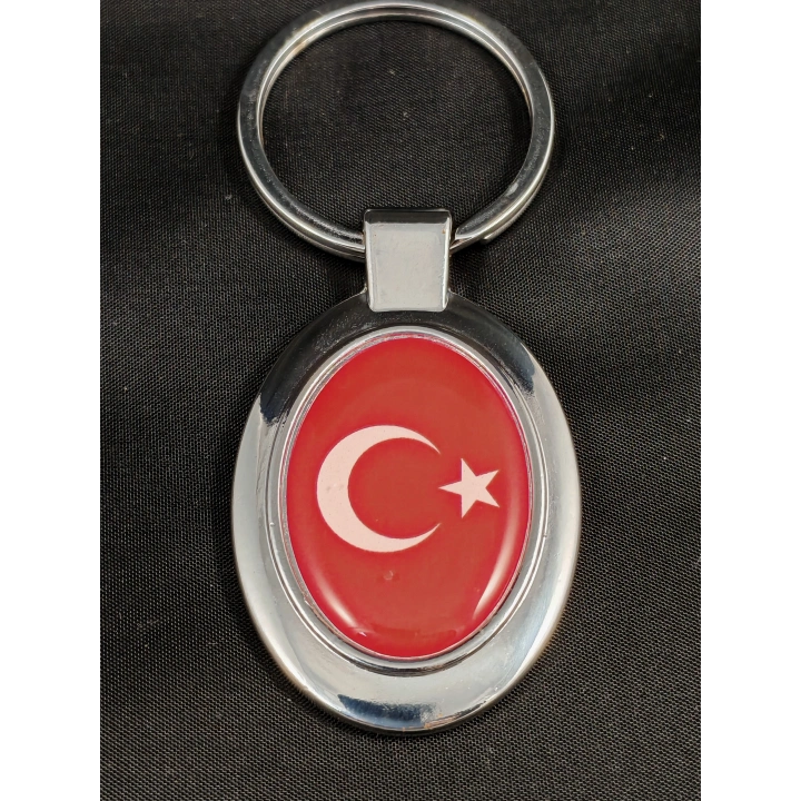 Ay Yıldızlı Kırmızı Oval Metal Anahtarlık