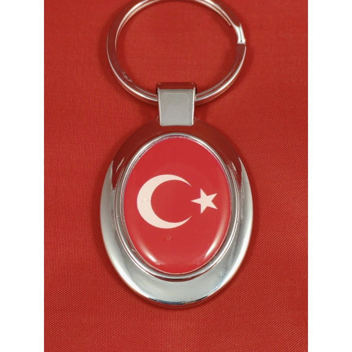 Ay Yıldızlı Kırmızı Oval Metal Anahtarlık