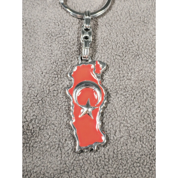 Kabartma Ay Yıldızlı Türkiye Haritalı Metal Anahtarlık