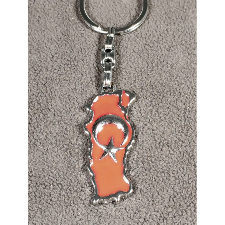 Kabartma Ay Yıldızlı Türkiye Haritalı Metal Anahtarlık