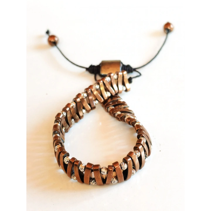 Bakır Hematit Taşlı Ayarlanabilir Erkek Bileklik