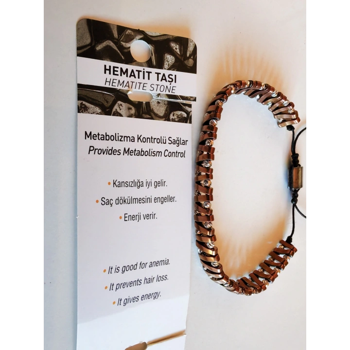 Bakır Hematit Taşlı Ayarlanabilir Erkek Bileklik