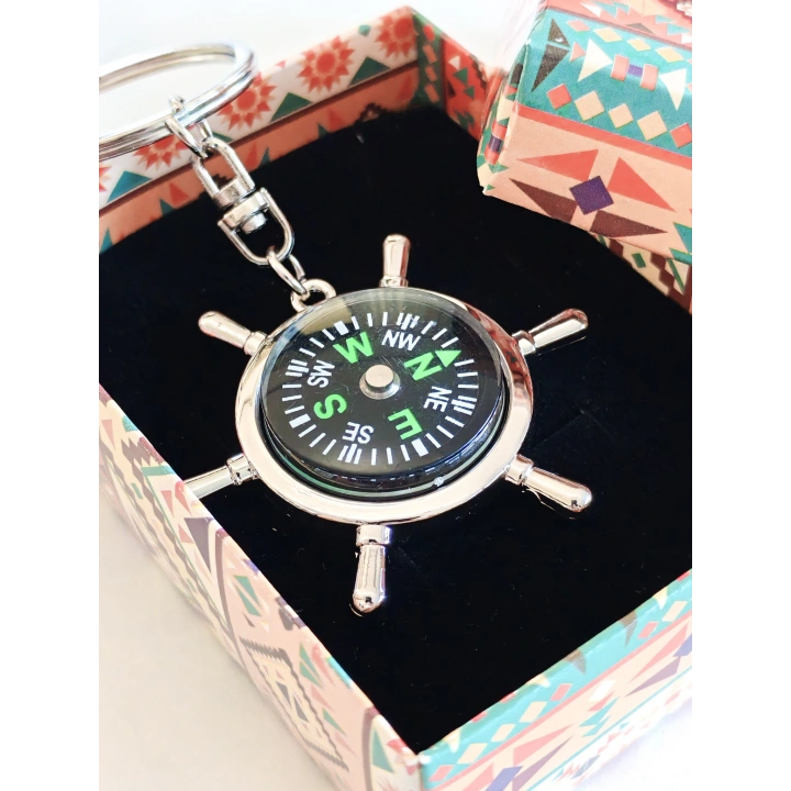Çalışır Pusula Metal Anahtarlık