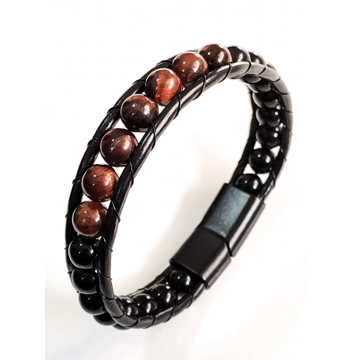 Kahverengi Siyah Erkek Doğal Taşlı Bileklik - Sevgiliye Hediye