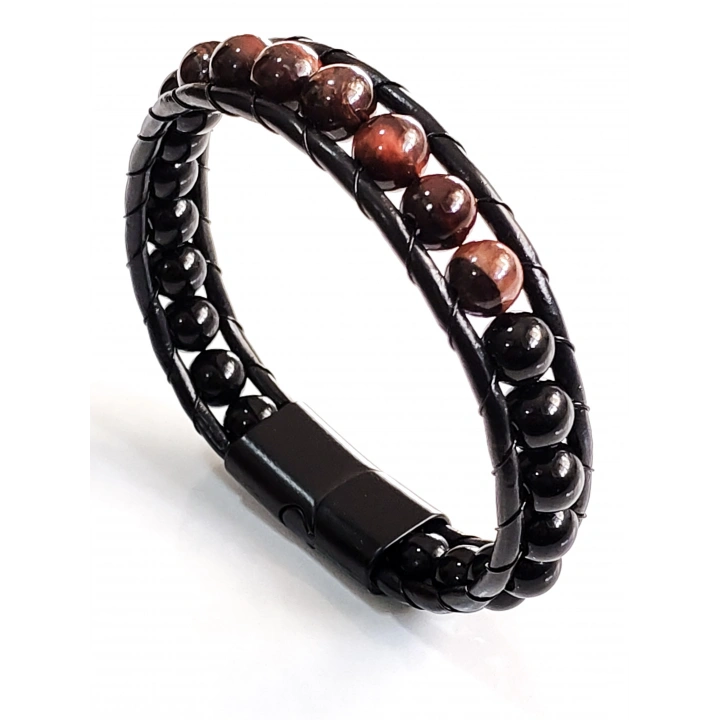 Kahverengi Siyah Erkek Doğal Taşlı Bileklik - Sevgiliye Hediye