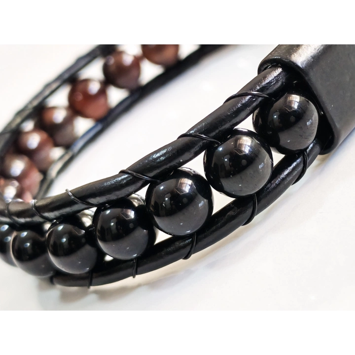 Kahverengi Siyah Erkek Doğal Taşlı Bileklik - Sevgiliye Hediye