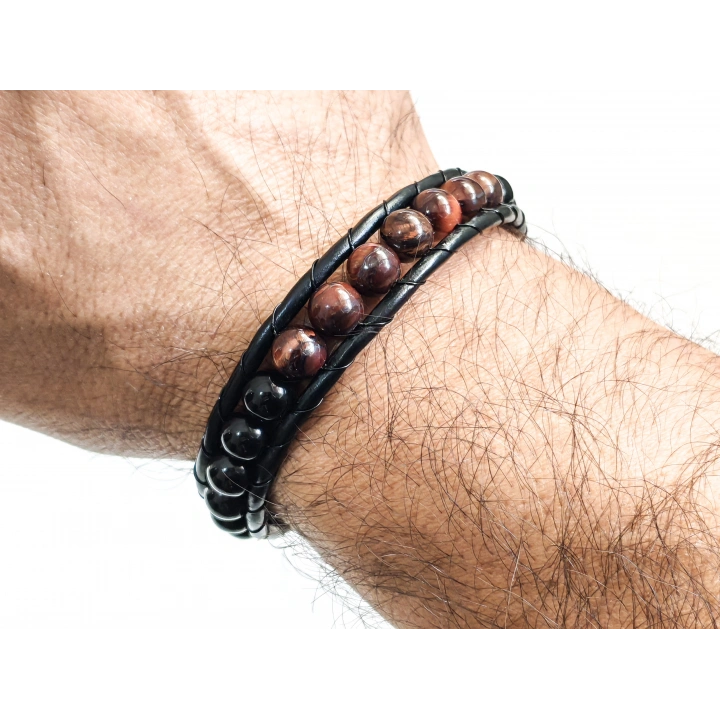 Kahverengi Siyah Erkek Doğal Taşlı Bileklik - Sevgiliye Hediye