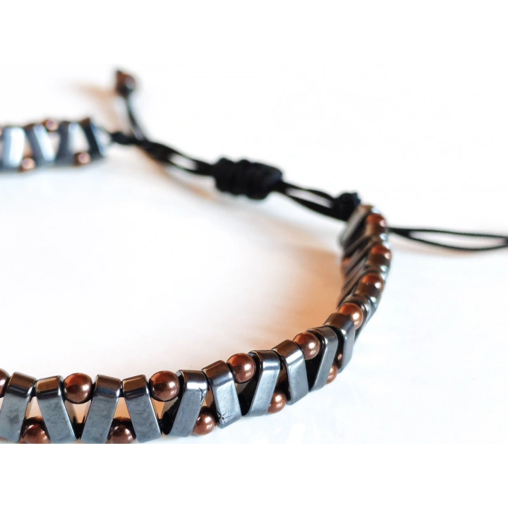 Gri Hematit Taşlı Ayarlanabilir Erkek Bileklik