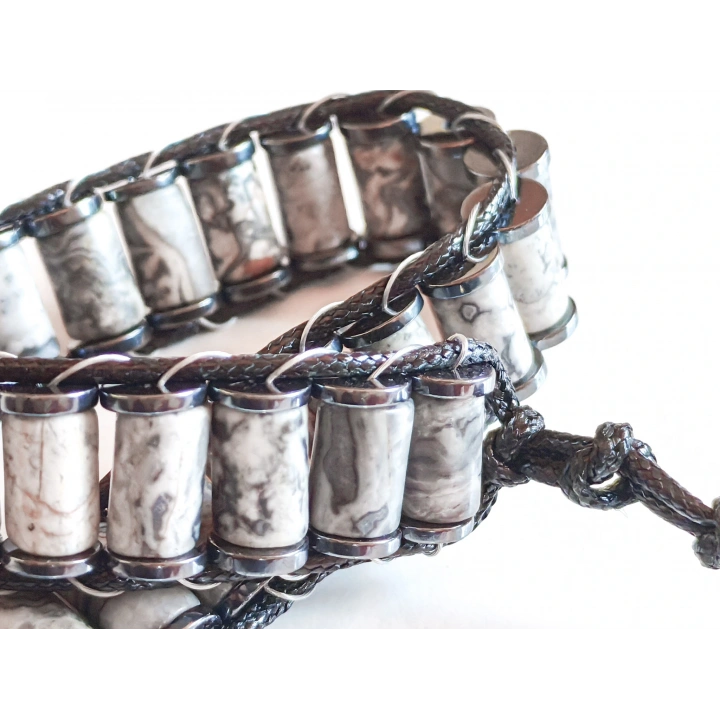 Gri Jespar Doğal Taş Örme Erkek Bilekliği