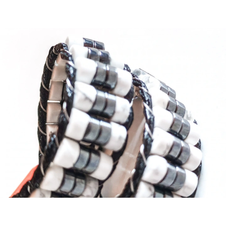 Havlit Siyah ve Beyaz Doğal Taş Örme Erkek Bilekliği