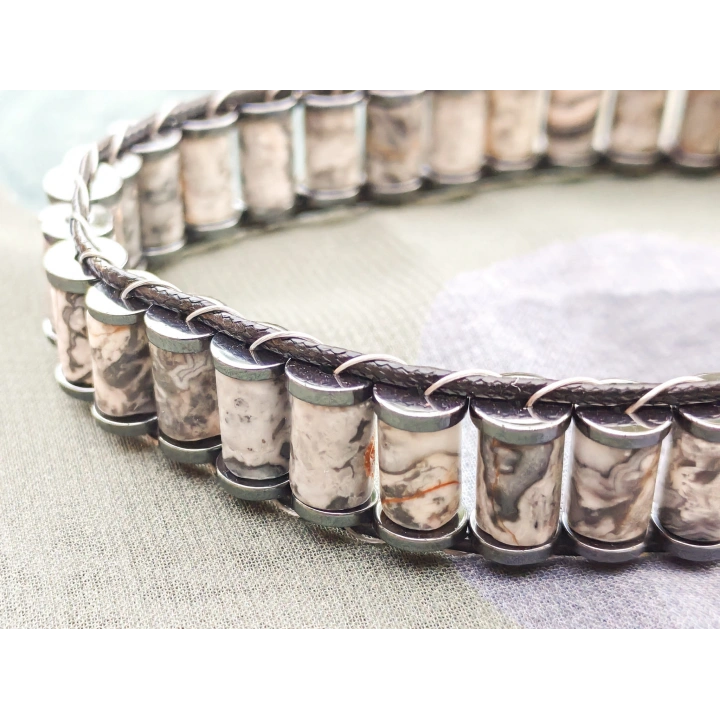 Gri Jespar Doğal Taş Örme Erkek Bilekliği