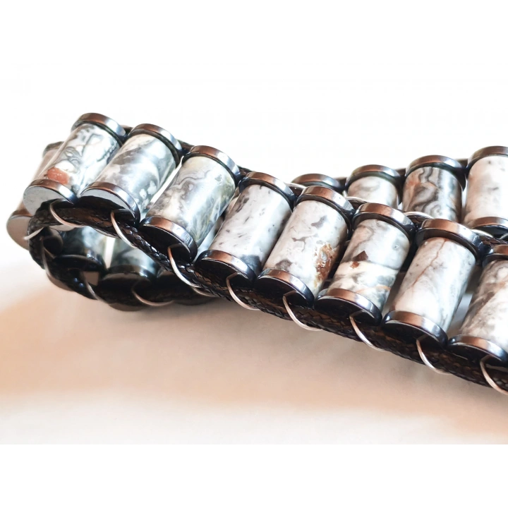 Gri Jespar Doğal Taş Örme Erkek Bilekliği