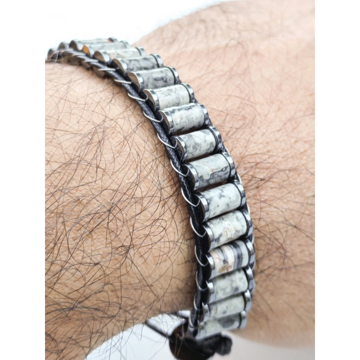Gri Jespar Doğal Taş Örme Erkek Bilekliği