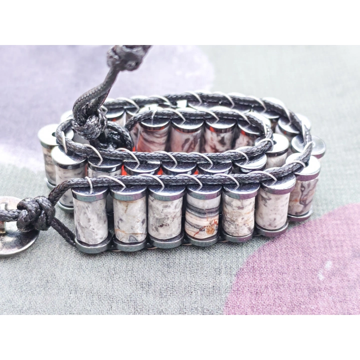 Gri Jespar Doğal Taş Örme Erkek Bilekliği