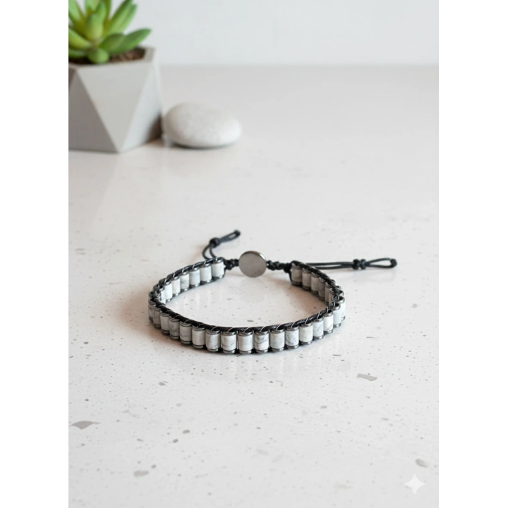 Gri Jespar Doğal Taş Örme Erkek Bilekliği 6X5 mm