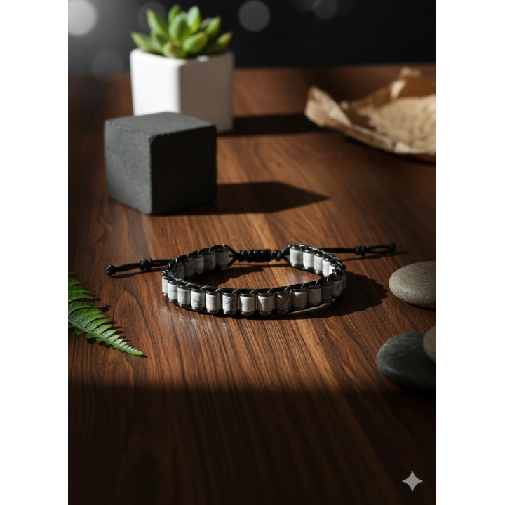 Gri Jespar Doğal Taş Örme Erkek Bilekliği 6X5 mm