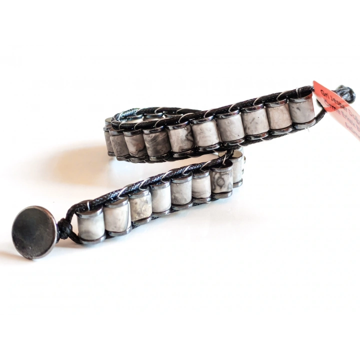 Gri Jespar Doğal Taş Örme Erkek Bilekliği 6X5 mm