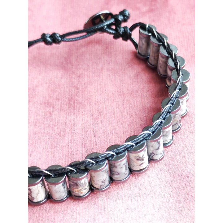 Gri Jespar Doğal Taş Örme Erkek Bilekliği