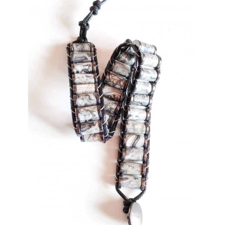 Gri Jespar Doğal Taş Örme Erkek Bilekliği