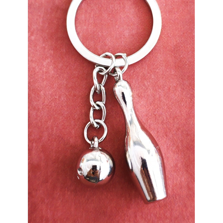 Gümüş Renkli Bowling Topu ve Labut Metal Anahtarlık