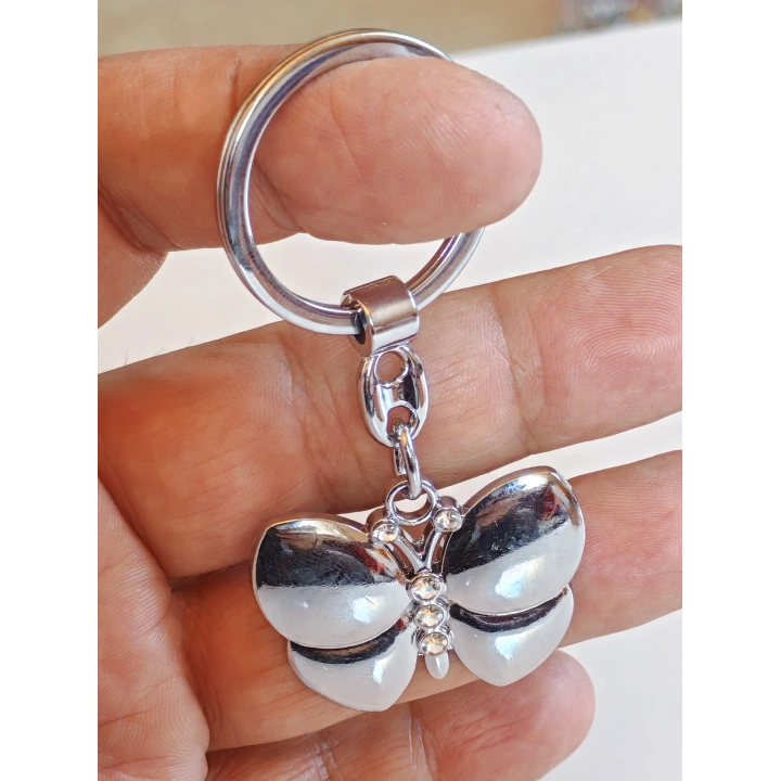 Gümüş Renkli Üç Boyutlu Kelebek Metal Anahtarlık