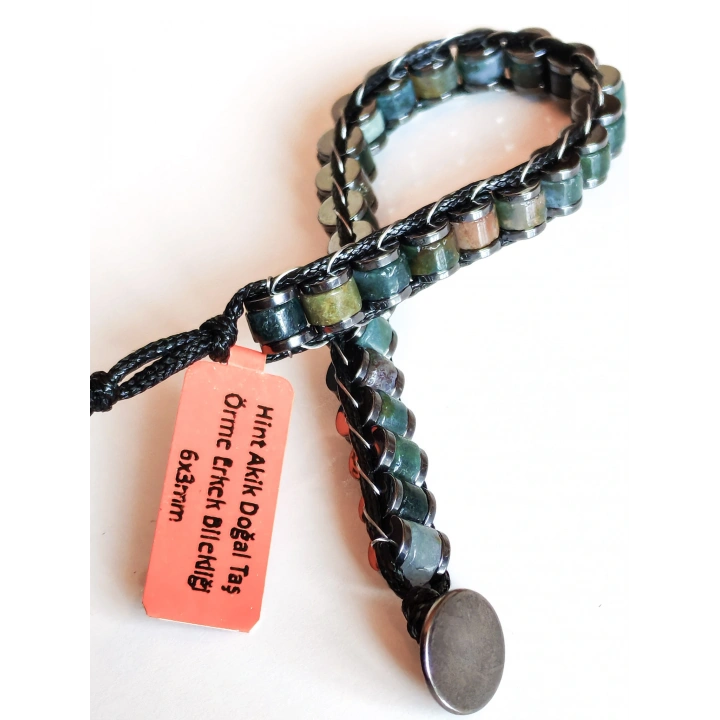 Hint Akik Doğal Taş Örme Erkek Bilekliği 6X3 mm