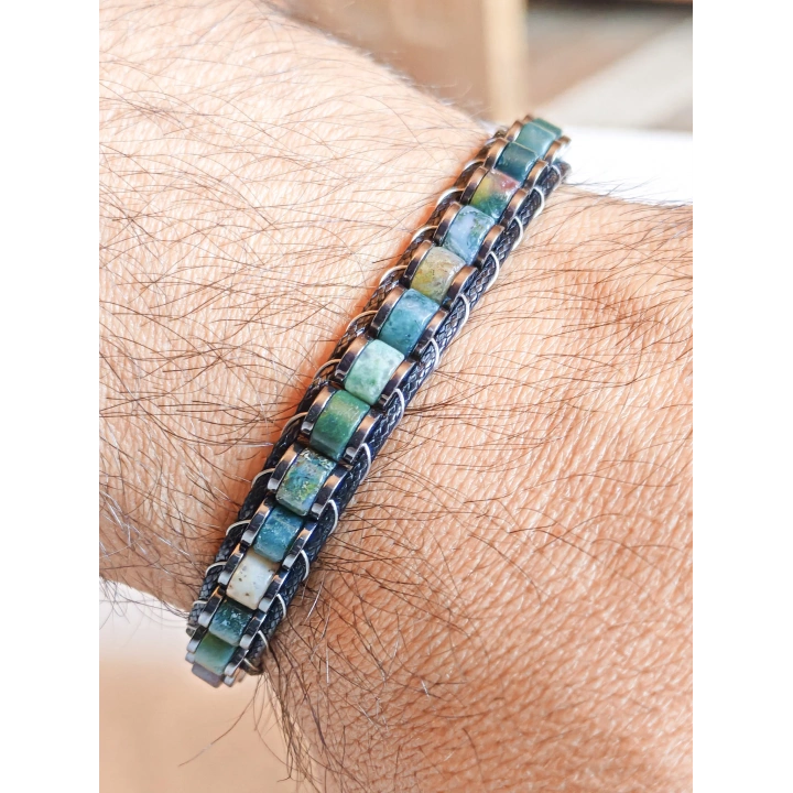 Hint Akik Doğal Taş Örme Erkek Bilekliği 6X3 mm