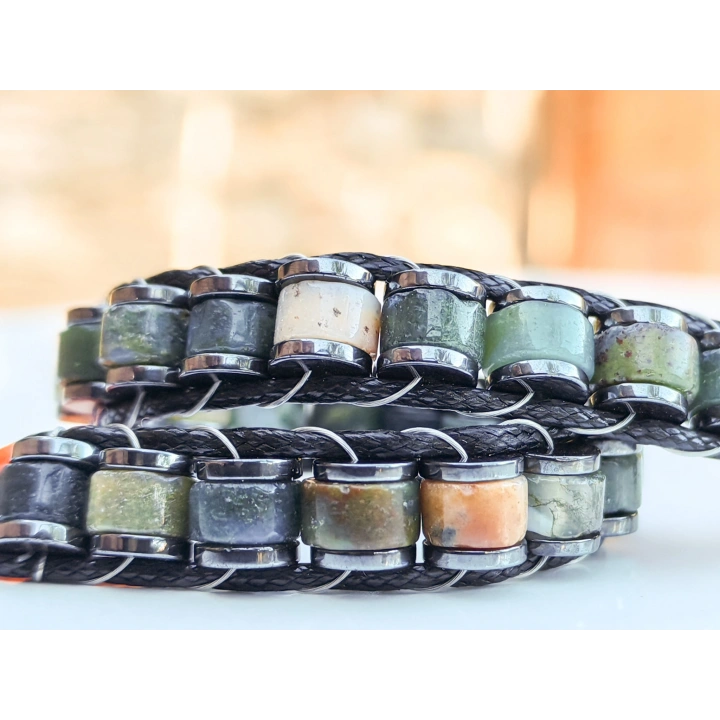 Hint Akik Doğal Taş Örme Erkek Bilekliği 6X3 mm