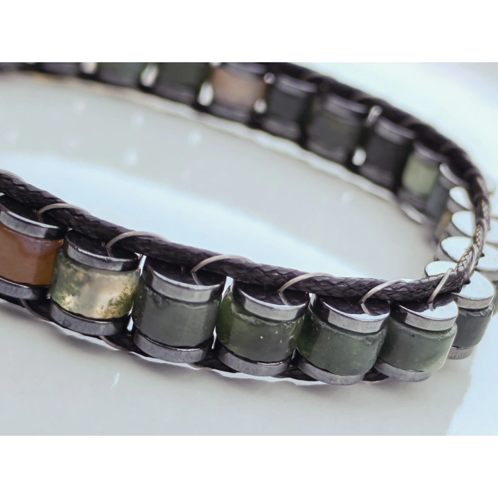 Hint Akik Doğal Taş Örme Erkek Bilekliği 6X3 mm