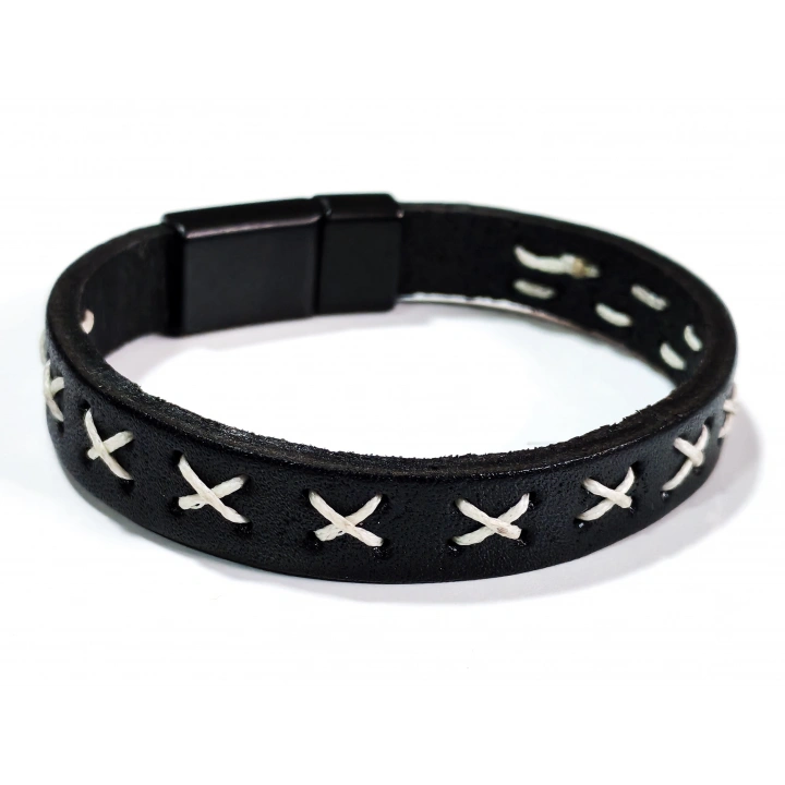 Beyaz İp İşlemeli Siyah Erkek Bileklik - Sevgililer Günü Hediyesi