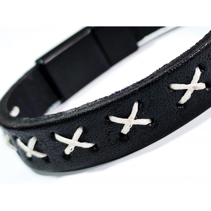 Beyaz İp İşlemeli Siyah Erkek Bileklik - Sevgililer Günü Hediyesi