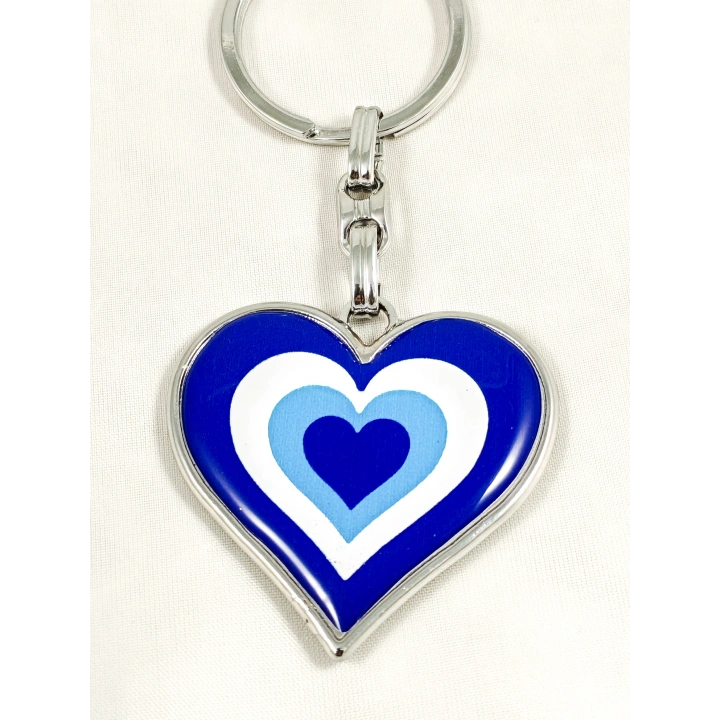 Nazar Temalı Kalp Şeklinde Metal Anahtarlık