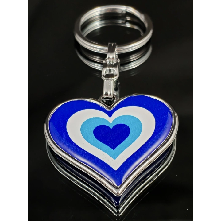 Nazar Temalı Kalp Şeklinde Metal Anahtarlık