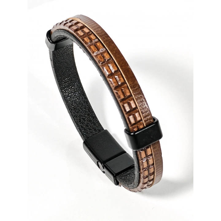 Karizmatik Koyu Kahverengi Erkek Deri Bileklik