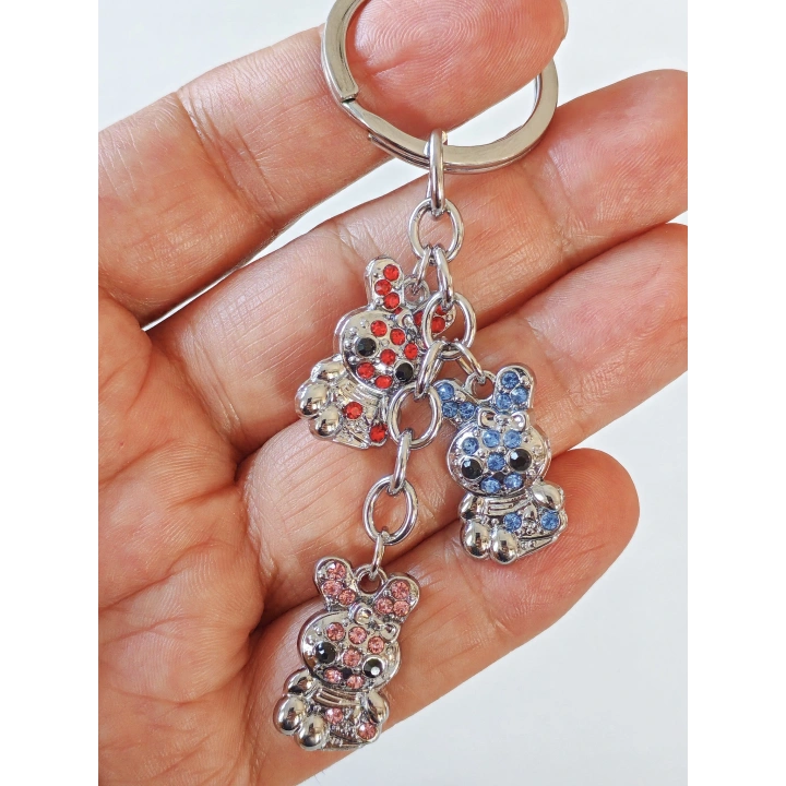 Renkli Taşlarla Süslü Ayıcıklardan Metal Anahtarlık