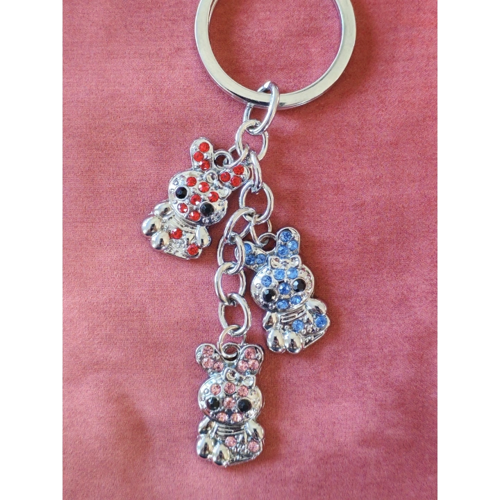Renkli Taşlarla Süslü Ayıcıklardan Metal Anahtarlık